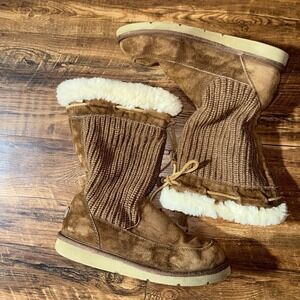 Ugg Crochet Sheepskin Bow Tassel Tie Shearling Boots Women's Size 10
